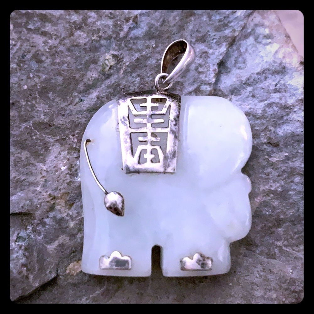 Sterling Silver Jade Elephant Pendant charm